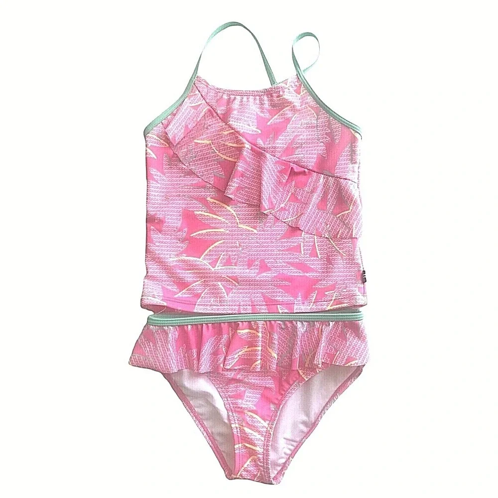 Nautica Girls Palm Tree Bikini Set Carmine Rose‎ Size S